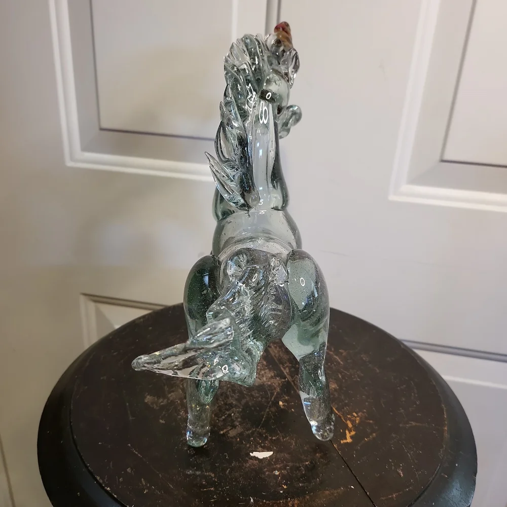 Vintage Murano Style Glass Unicorn Horse Sculpture Hand Blown 10" - Picture 4 of 12